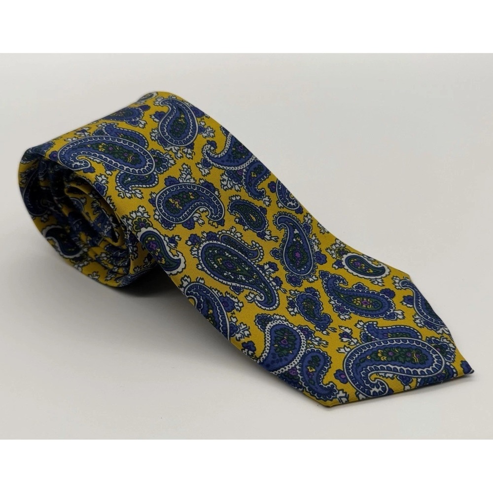 Turnbull & Asser Tie 100% Silk Yellow Blue Paisley Made In‎ England